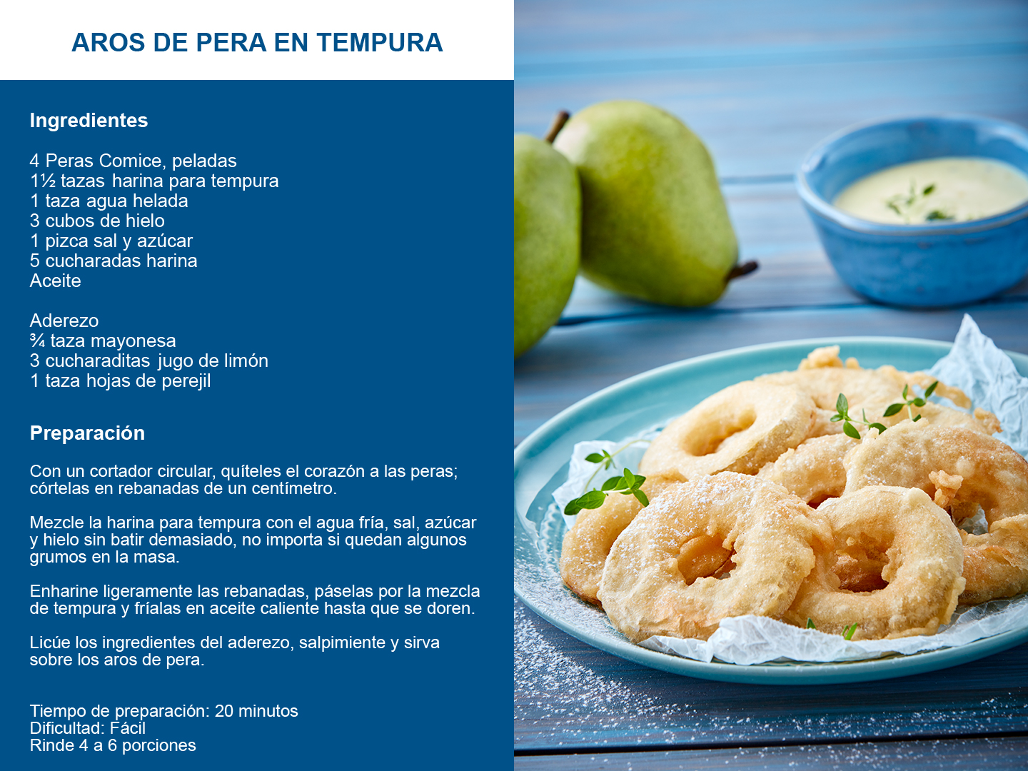 Aros de pera en tempura